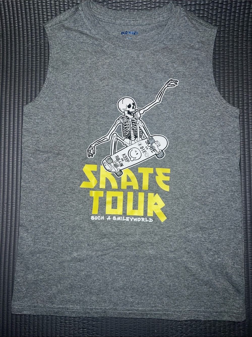 Old Navy Gray Tank Top with Yellow Skate Tour Graphic